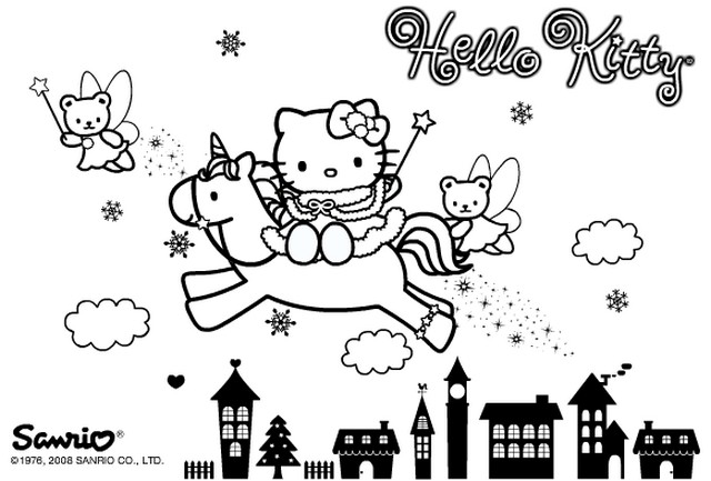 Coloriage a imprimer hello kitty et la licorne gratuit et colorier